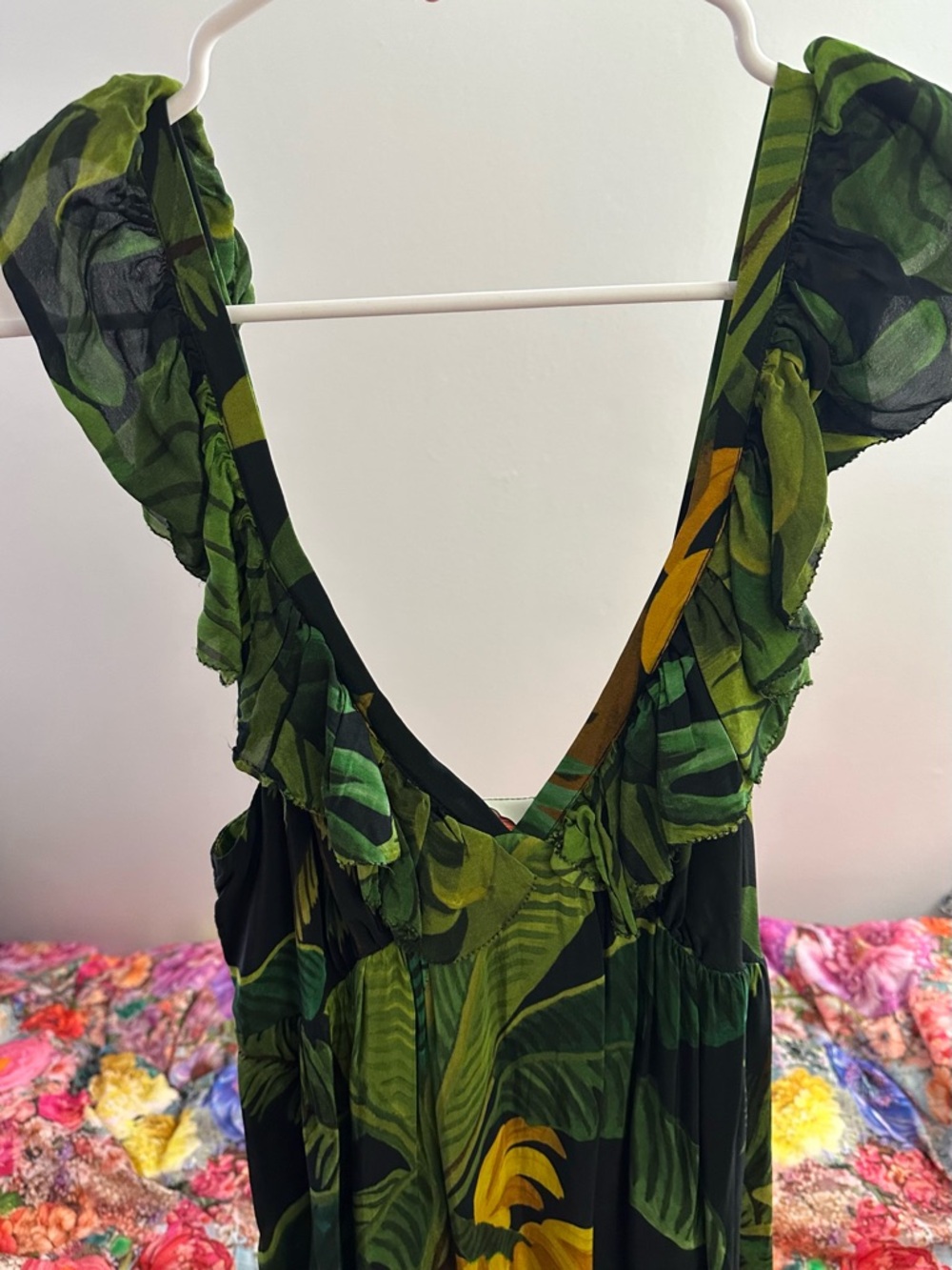 FARM Rio Black Maxi Dress with Green & Red Tropical Leaves - Picture 5 of 10